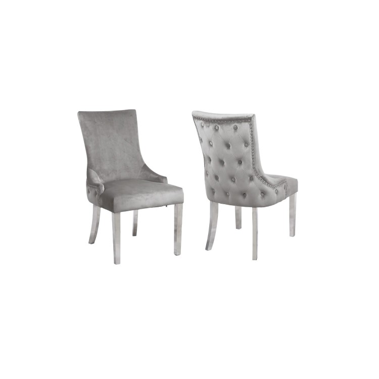 Angelica Mirrored Dining Table with 6 Dining Chairs in Grey Velvet