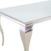 White and Mirrored Dining Table with 4 Grey Velvet Knocker Back Dining Chairs - Jade Boutique