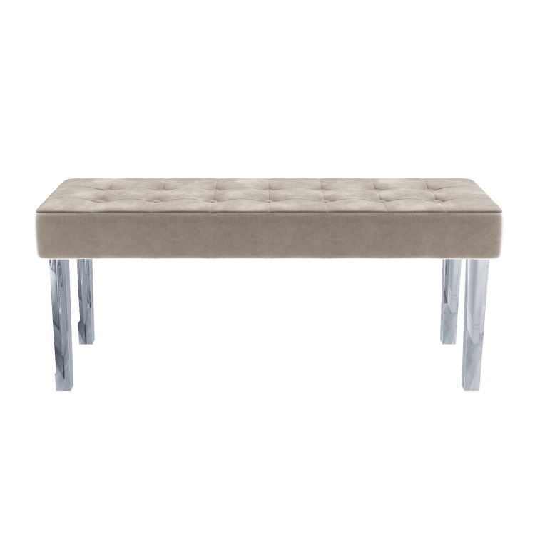 White and  Mirrored Dining Table with 4 Mink Velvet Knocker Back Dining Chairs and Bench - Jade Boutique