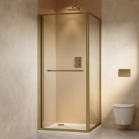 800x800mm Brushed Brass Square Sliding In-Fold Shower Enclosure 6mm Glass - Apollo