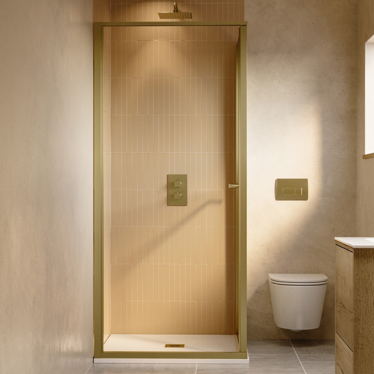 800x800mm Brushed Brass Square Sliding In-Fold Shower Enclosure 6mm Glass - Apollo