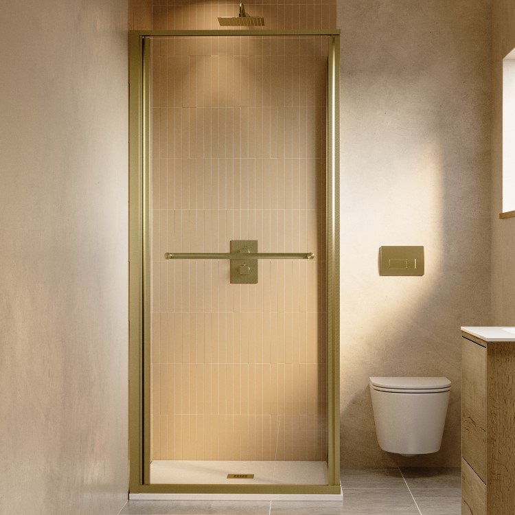 800x800mm Brushed Brass Square In-Fold Sliding Shower Enclosure 6mm Glass - Apollo