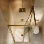 ONLY OPENED - 900x900mm Brushed Brass Square Sliding In-Fold Shower Enclosure 6mm Glass - Apollo