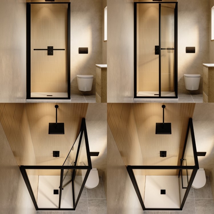 800x800mm Black In-Fold Sliding Shower Enclosure 6mm Glass - Apollo