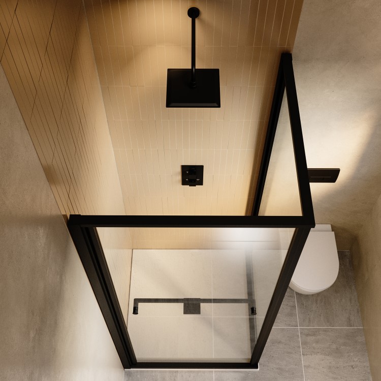 800x800mm Black In-Fold Sliding Shower Enclosure 6mm Glass - Apollo