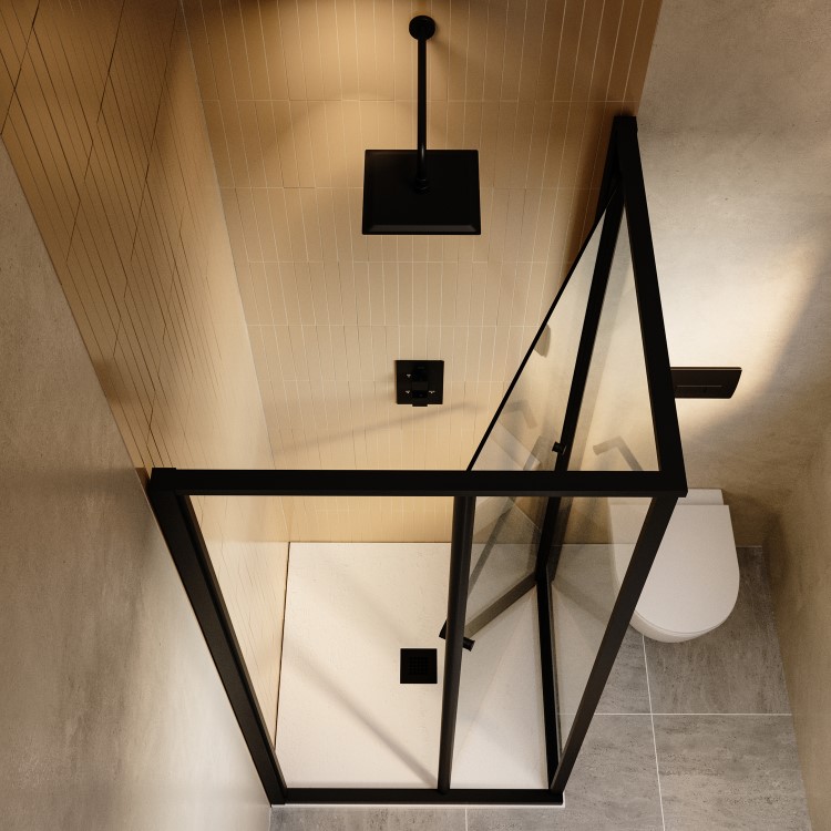 800x800mm Black In-Fold Sliding Shower Enclosure 6mm Glass - Apollo