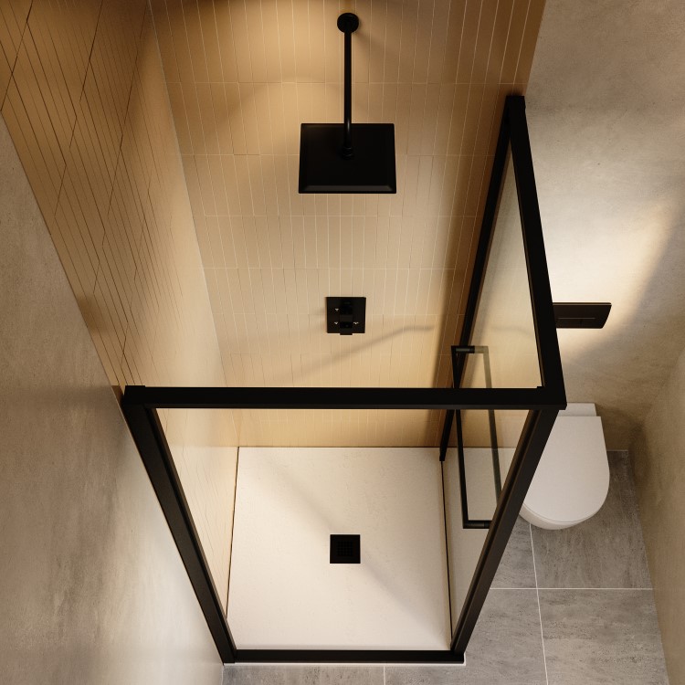 800x800mm Black In-Fold Sliding Shower Enclosure 6mm Glass - Apollo