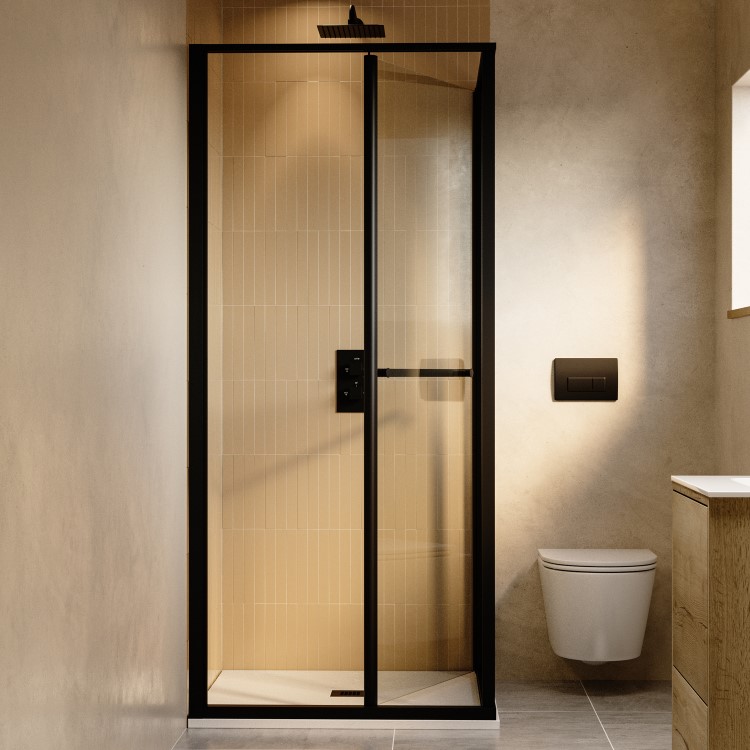 800x800mm Black In-Fold Sliding Shower Enclosure 6mm Glass - Apollo