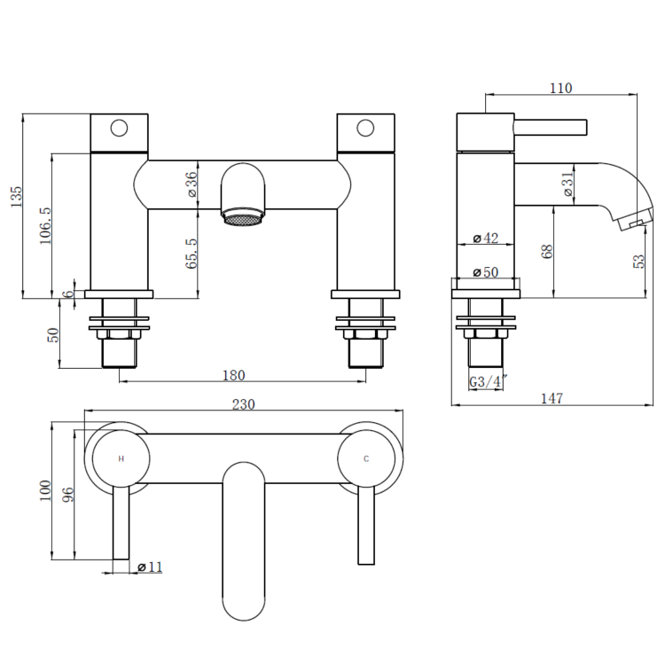 ONLY OPENED - Black & Brass Bath Mixer - Arissa