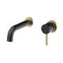 Grade A1 - 2 Tone Black and Brushed Brass Wall Mounted Basin and Bath Tap Pack - Arissa