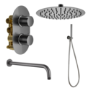 Gunmetal Grey 2 Outlet Wall Mounted Thermostatic Mixer Shower Set with Hand Shower - Arissa