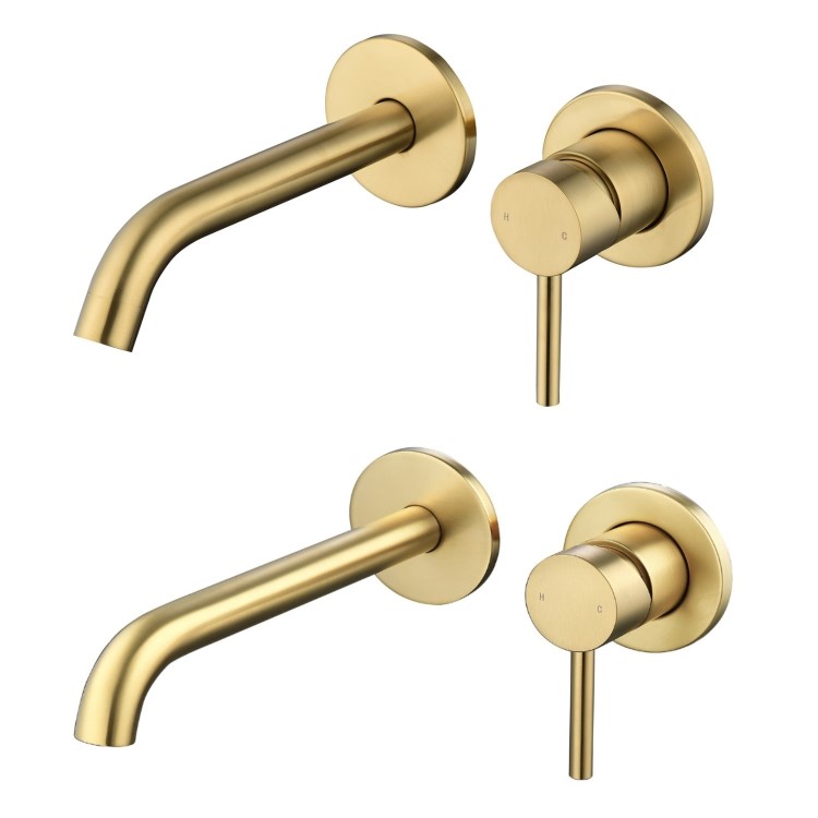 ALMOST PERFECT - Brushed brass wall mounted basin tap and wall mounted bath filler tap pack - Arissa