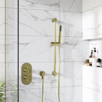 Brushed Brass  Single  Outlet Thermostatic Mixer Shower Set with Hand Shower - Arissa Brushed Brass  Single  Outlet Thermostatic Mixer Shower Set with Hand Shower - Arissa