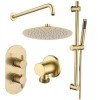 Brushed Brass Dual Outlet Wall Mounted Thermostatic Mixer Shower with Hand Shower - Arissa