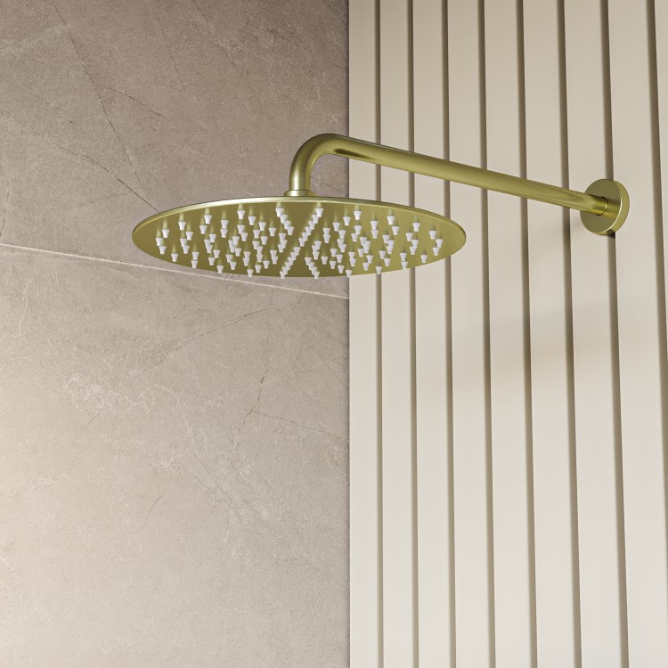 Brushed Brass 2 Outlet  Wall Mounted Thermostatic Mixer Shower Set with Hand Shower - Arissa