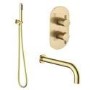 Brushed Brass 2 Outlet Thermostatic Bath Mixer Shower Set With Hand Shower and Bath Filler Spout - Arissa