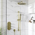 BUN/ARIBB012/85187 Brushed Brass 2 Outlet  Wall Mounted Thermostatic Mixer Shower Set with Hand Shower & Diverter - Arissa