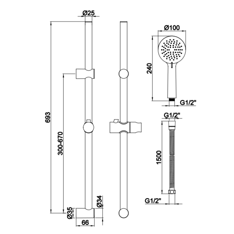 Brushed Brass Thermostatic Mixer Shower Set with Hand Shower  - Arissa