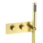Brushed Brass 2 Outlet Thermostatic Mixer Shower Set With 250mm Wall Mounted Shower Head and Hand Shower - Arissa
