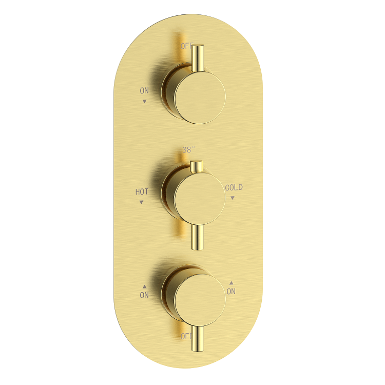 Brushed Brass Triple Outlet Wall Mounted Thermostatic Mixer Shower Set With Hand Shower and Bath Filler Spout - Arissa
