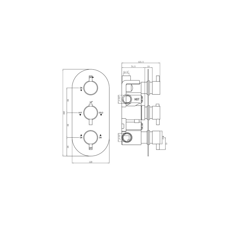 Chrome 3 Outlet  Wall Mounted Thermostatic Mixer Shower Set With Hand Shower and Pencil Bath Filler Spout - Arissa