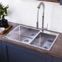 1.5 Bowl Chrome Stainless Steel Inset Kitchen Sink with Pull Out Mixer Tap Set - Enza