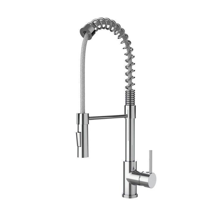 1.5 Bowl Chrome Stainless Steel Inset Kitchen Sink with Pull Out Mixer Tap Set - Enza