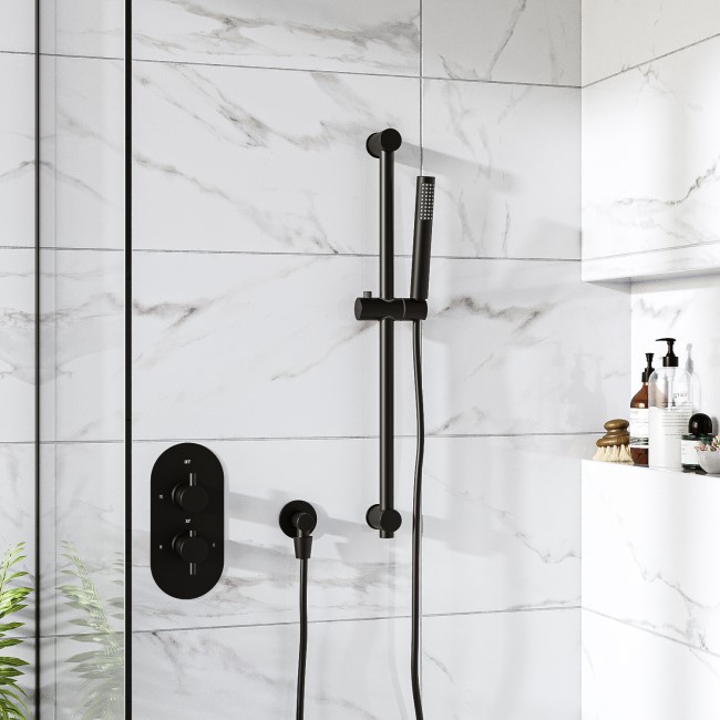 Black Single Outlet Thermostatic Mixer Shower with Hand Shower - Arissa