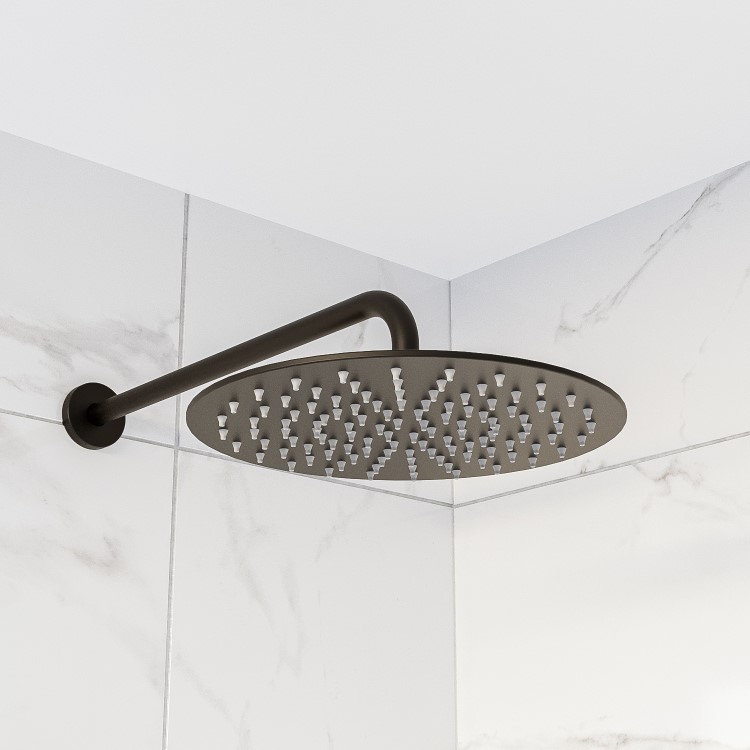 ONLY OPENED - Black 250mm Round Rainfall Shower Head - Arissa