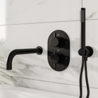 Black 2 Outlet Thermostatic Bath Mixer Shower Set With Hand Shower and Bath Filler Spout - Arissa Black 2 Outlet Thermostatic Bath Mixer Shower Set With Hand Shower and Bath Filler Spout - Arissa