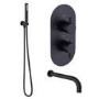 Black 2 Outlet Thermostatic Bath Mixer Shower Set With Hand Shower and Bath Filler Spout - Arissa