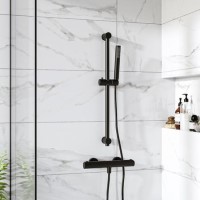 Black Thermostatic Pencil Bar Mixer Shower Set with Slide Rail Kit - Arissa Black Thermostatic Pencil Bar Mixer Shower Set with Slide Rail Kit - Arissa