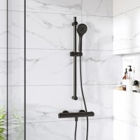 Black Thermostatic Round Bar Mixer Shower Set with Slide Rail Kit - Arissa Black Thermostatic Round Bar Mixer Shower Set with Slide Rail Kit - Arissa