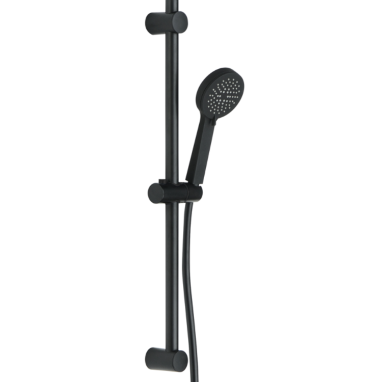 Black Thermostatic Round Bar Mixer Shower Set with Slide Rail Kit - Arissa