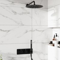 Black 2 Outlet Thermostatic Mixer Shower Set With 250mm Wall Mounted Shower Head and Hand Shower - Arissa