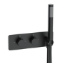 Black 2 Outlet Thermostatic Bath Mixer Shower Set With Hand Shower and Bath Filler Spout - Arissa