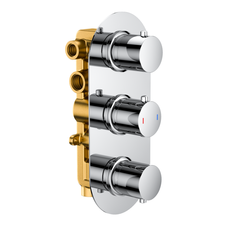 Chrome 3 Outlet Wall Mounted Thermostatic Mixer Shower Set With Hand Shower and Bath Filler Spout - Arissa