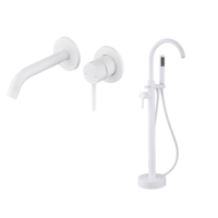 Matt White Tap Set With Freestanding Tap And Basin Mixer - Arissa