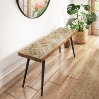 Large Solid Wood Herringbone Hallway Bench - Arno