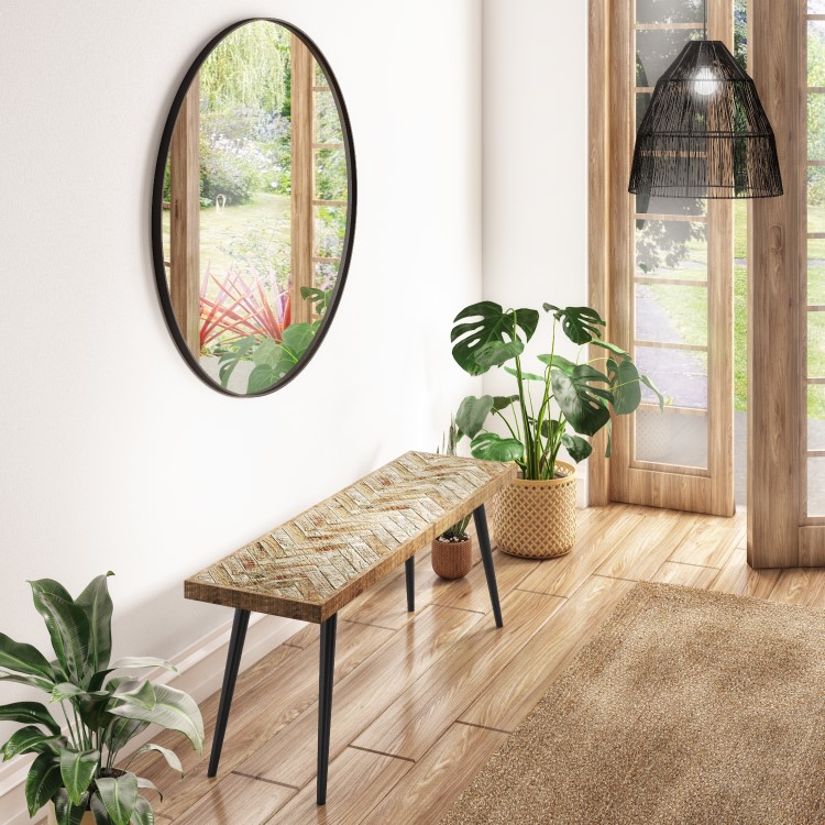 Large Solid Wood Herringbone Hallway Bench - Arno