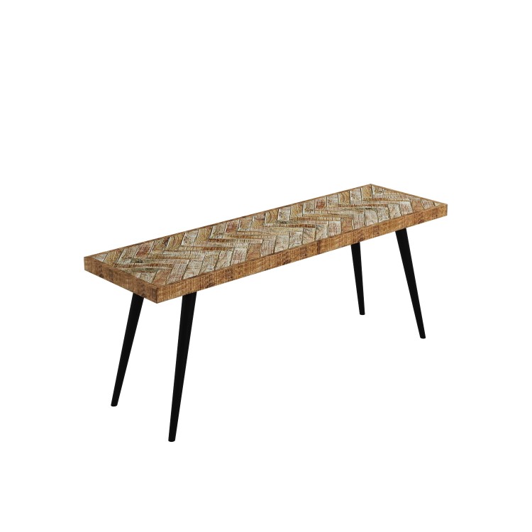 Large Solid Wood Herringbone Hallway Bench - Arno