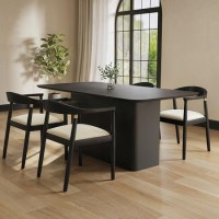 Black Wooden Rectangular Dining Table Set with 4 Brass Detail Black Curved Chairs - Ari Black Wooden Rectangular Dining Table Set with 4 Brass Detail Black Curved Chairs - Ari