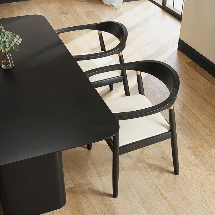 Black Wooden Rectangular Dining Table Set with 4 Brass Detail Black Curved Chairs - Ari