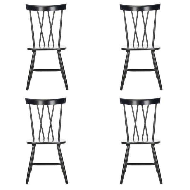 Set of 4 Black Wooden Cross Back Dining Chairs - Asha