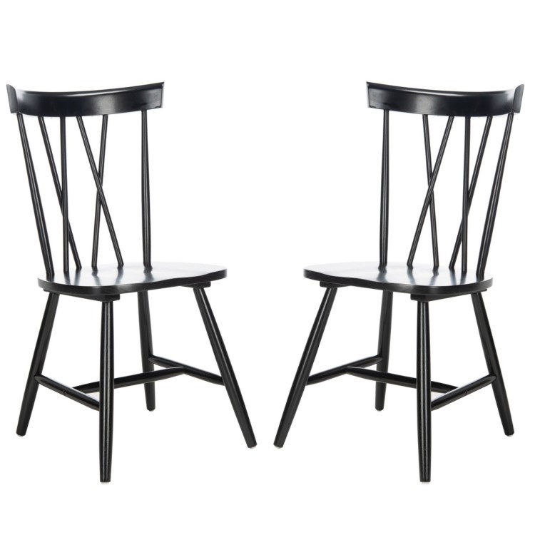 Set of 4 Black Wooden Cross Back Dining Chairs - Asha
