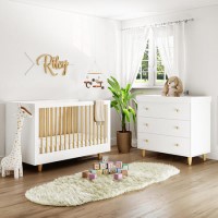 White and Wood Nursery Furniture 2-Piece Set including Cot Bed and Changing Table - Astelle
