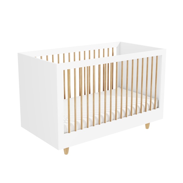 White and Wood Nursery Furniture 2-Piece Set including Cot Bed and Changing Table - Astelle