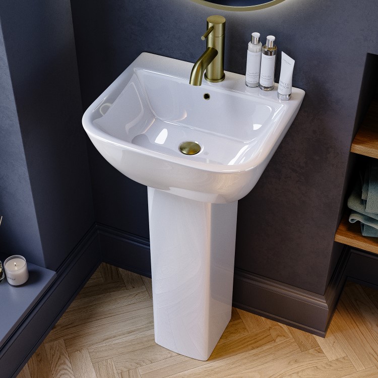 ONLY OPENED - 450mm Full Pedestal Cloakroom Basin with 1 Tap Hole - Atlanta