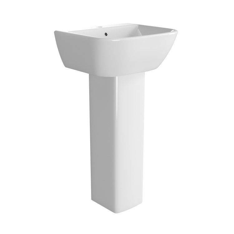 ONLY OPENED - 450mm Full Pedestal Cloakroom Basin with 1 Tap Hole - Atlanta