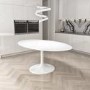 White Oval Dining Table with 6 Silver Buttoned Dining Chairs
